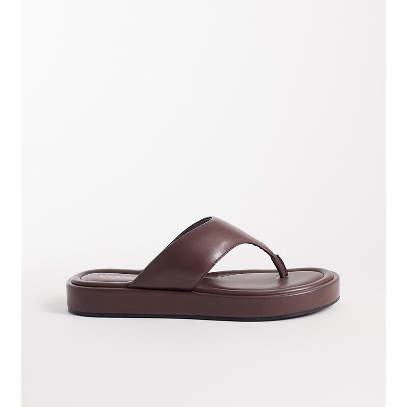 London Rebel Wide Fit Mira flatform thong sandals in brown 114745736