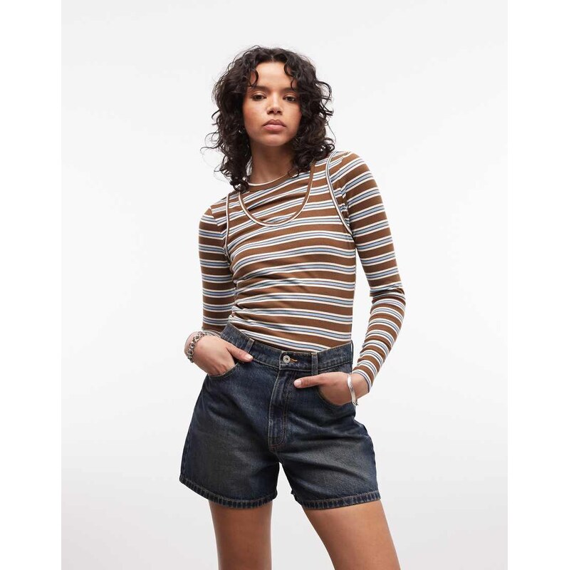 COLLUSION mom denim shorts in darkwash-Blue