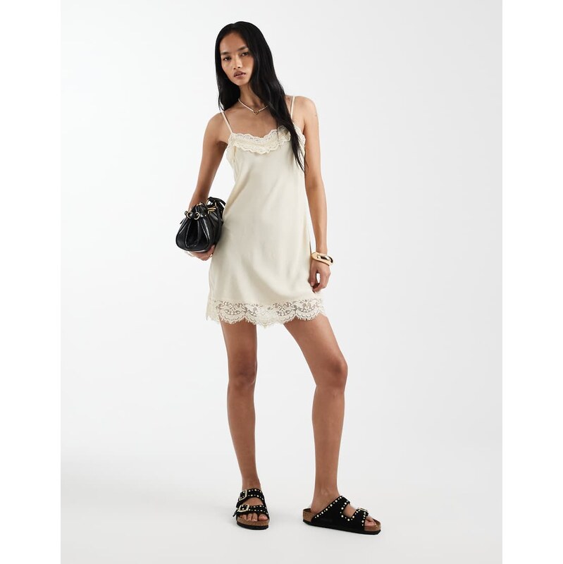 Cotton On estelle satin mini slip dress in cream-White