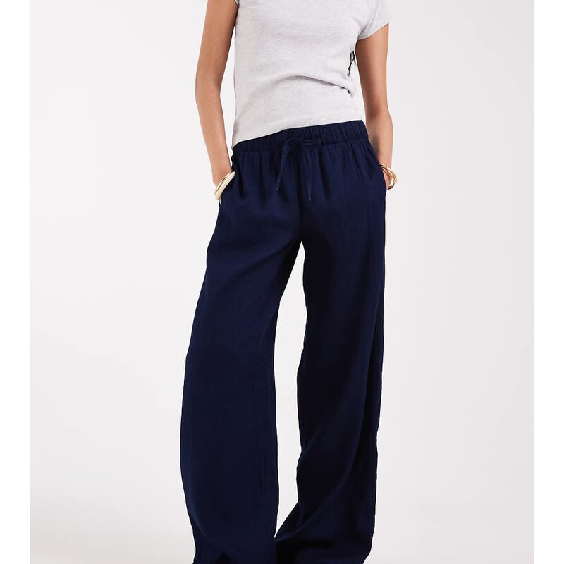 ONLY Tall wide leg seersucker trouser in navy