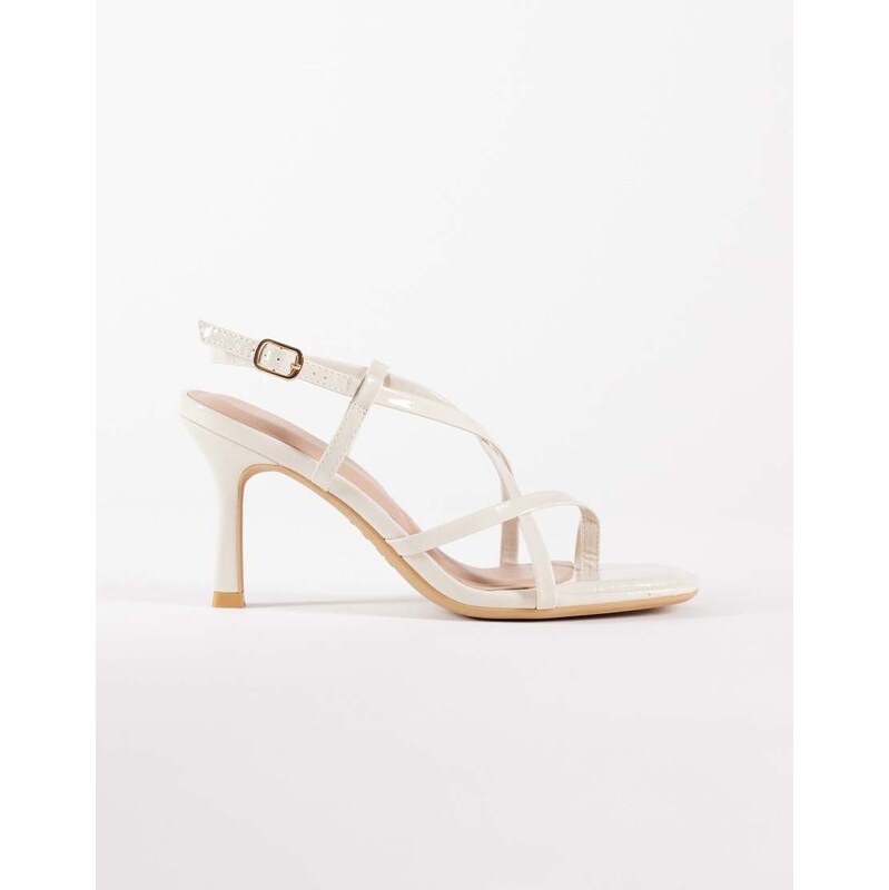 New Look multistrap toe loop heeled sandals in cream-White