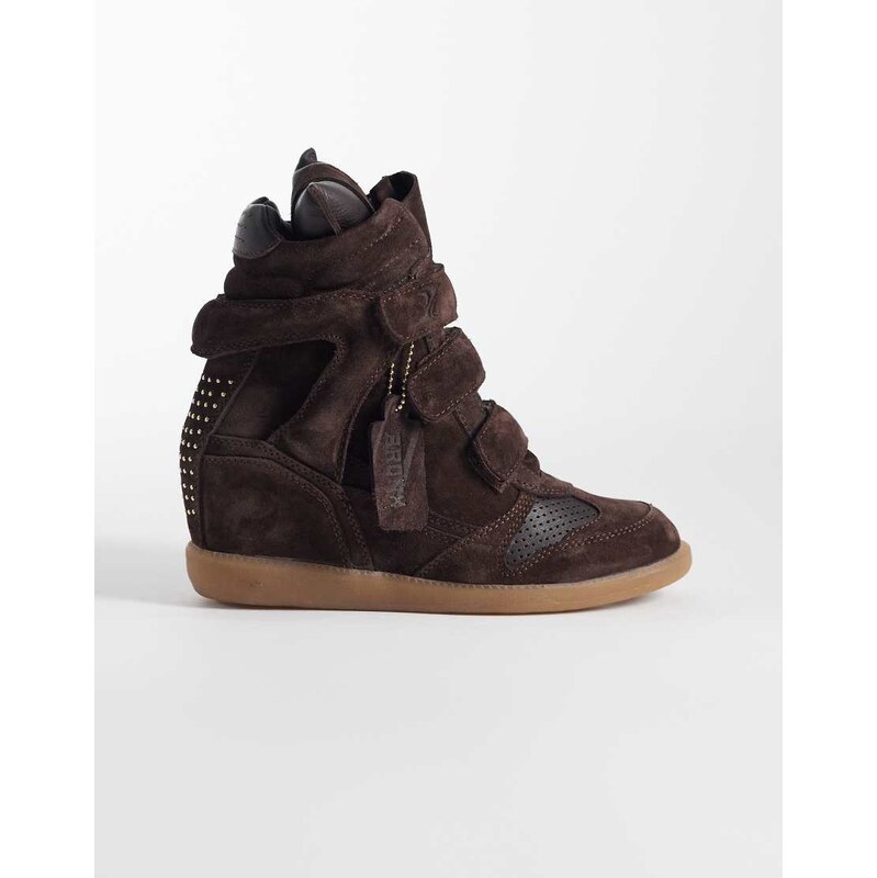 Bronx Jae-yy suede wedge trainers in coffee bean-Brown 115409263