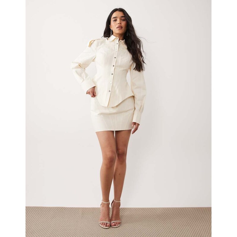 ASOS LUXE co-ord sculpted mini skirt in cream-White 114587943
