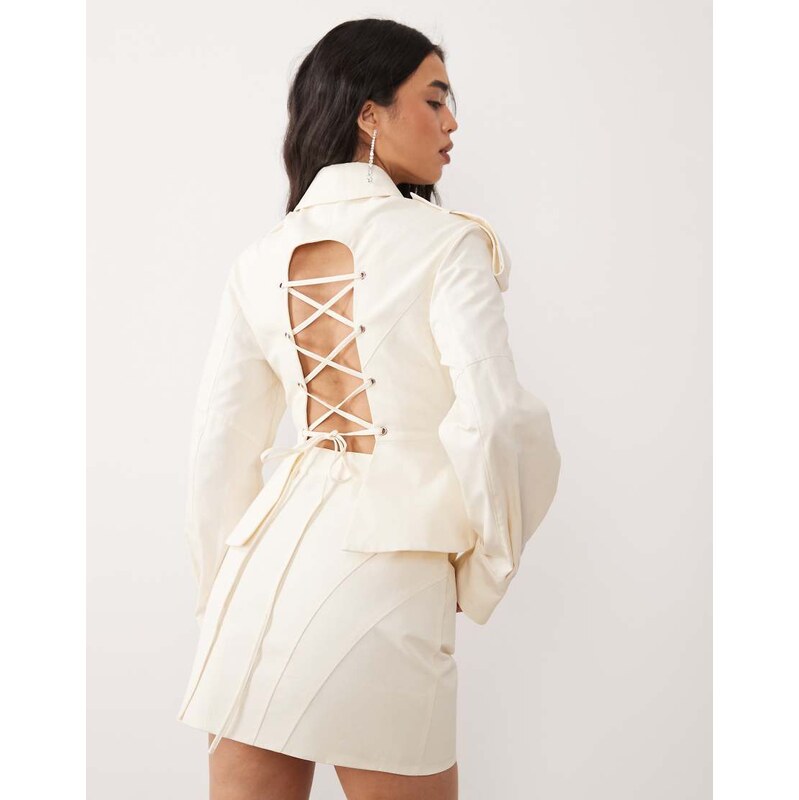 ASOS LUXE co-ord sculpted shirt in cream-White 114587944