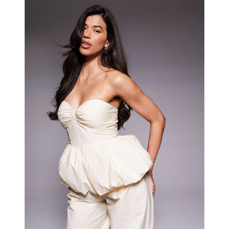 ASOS LUXE co-ord bubble hem corset bandeau top in buttermilk-White 114588004