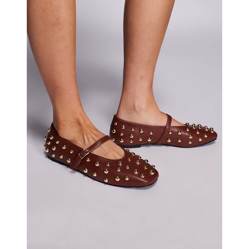 Public Desire Elsie studded ballet flats in brown