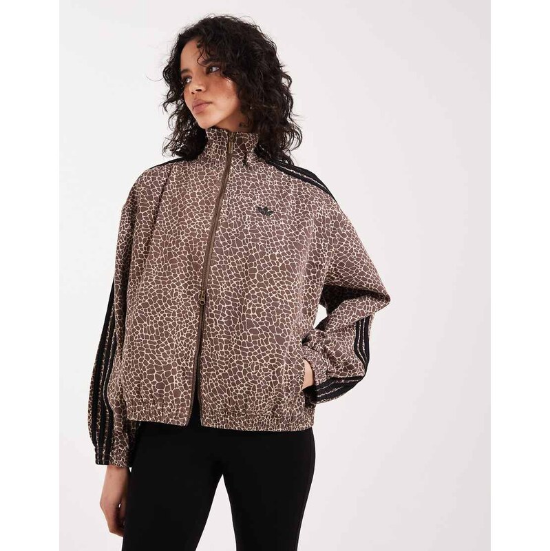 adidas Originals Firebird oversized track top in leopard print-Brown 114587911