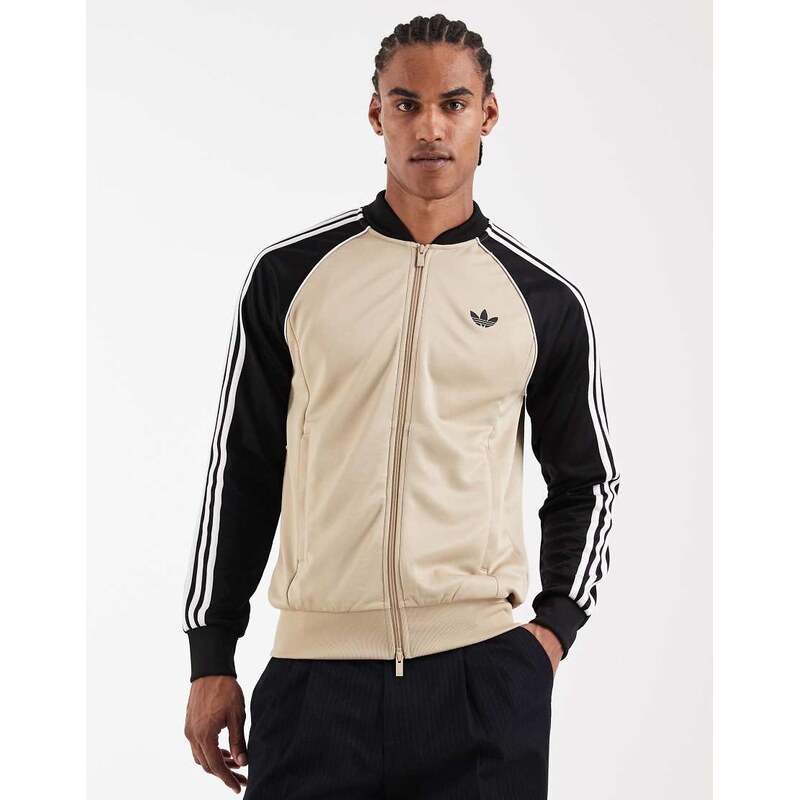 adidas Originals Superstar track top in khaki and black-Green