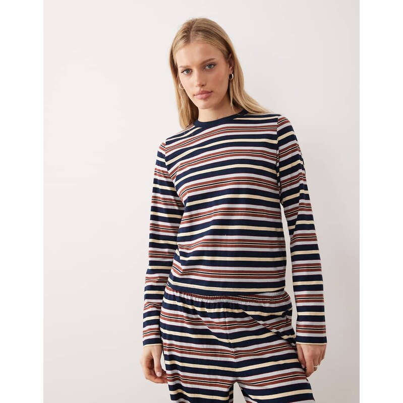 ASOS DESIGN Taylor longsleeve pyjama top in navy, yellow and brown 114587928
