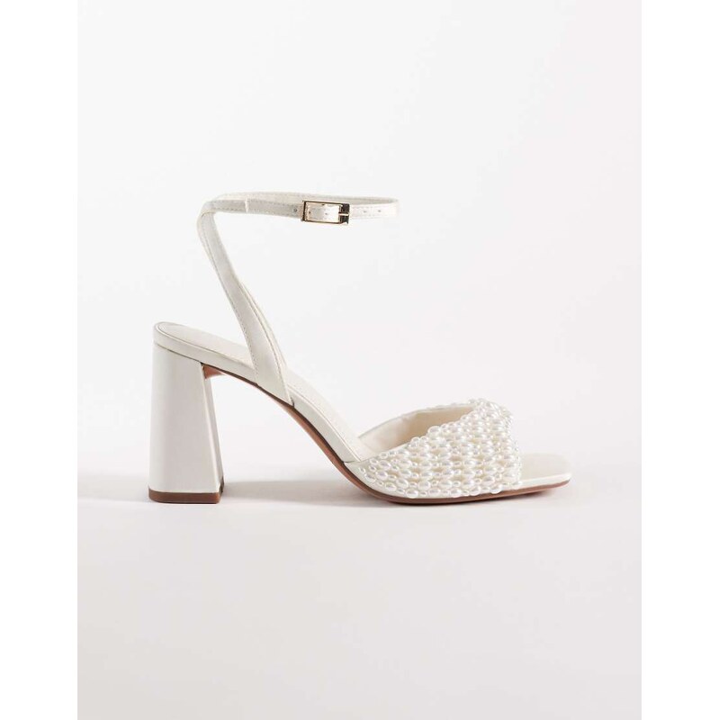 ASOS DESIGN Honour pearl embellished barely there block mid heel