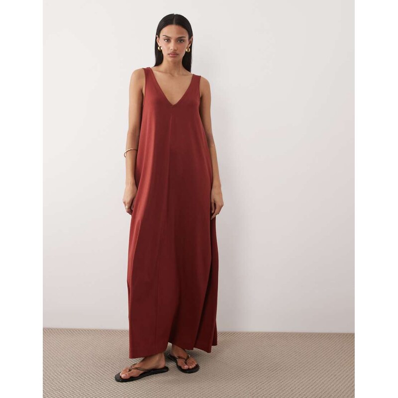 ASOS DESIGN trapeze maxi dress in chesnut-Brown