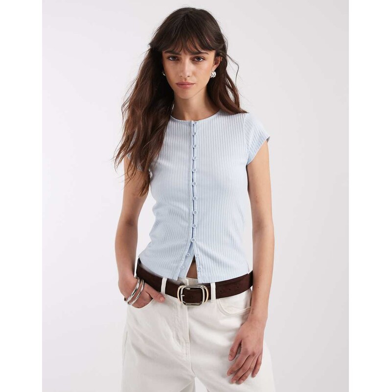 ASOS DESIGN compact rib button through short sleeve cardigan in