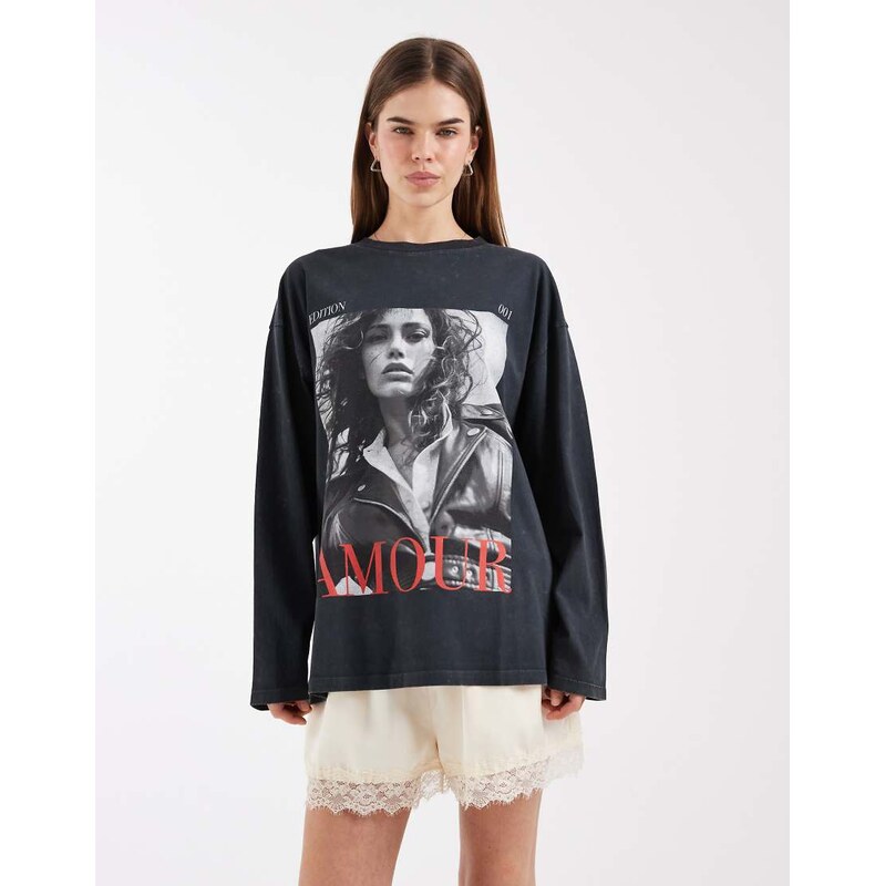 ASOS DESIGN long sleeve t-shirt with amour magazine graphic in