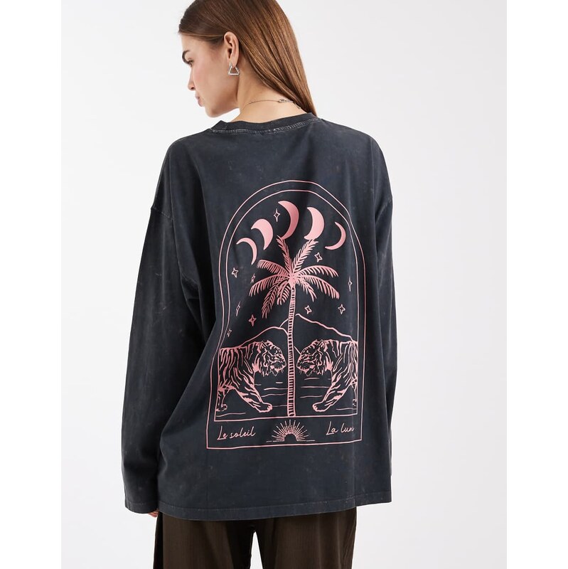 ASOS DESIGN long sleeve t-shirt with moon and tiger graphic in