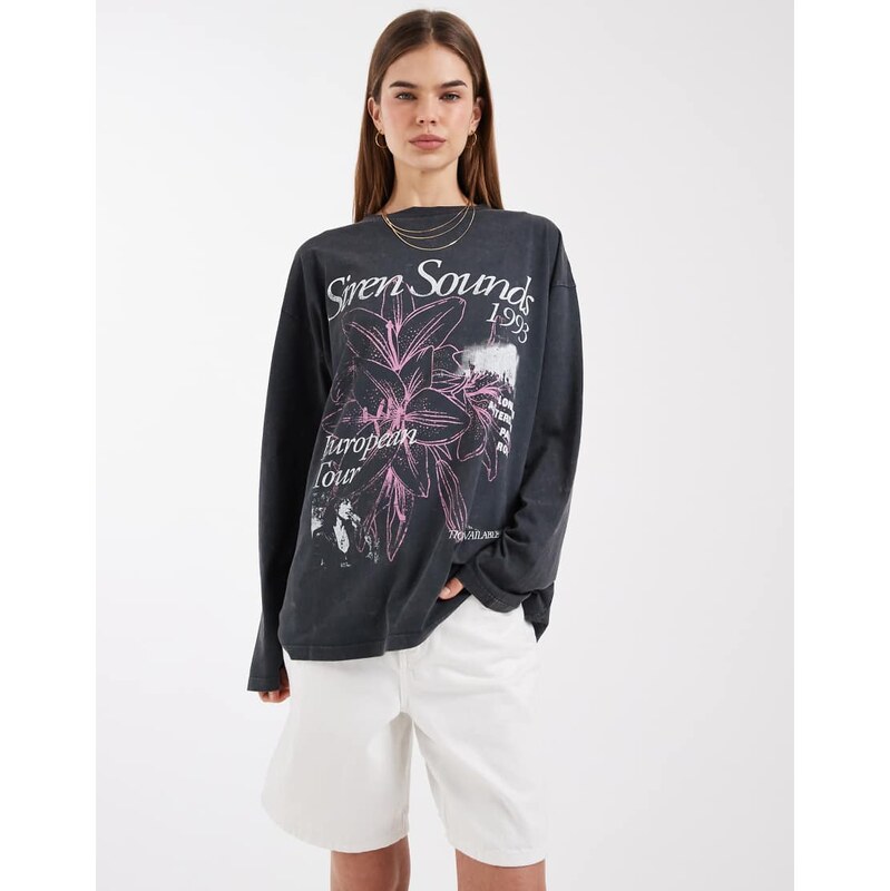 ASOS DESIGN long sleeve t-shirt with siren sounds graphic in