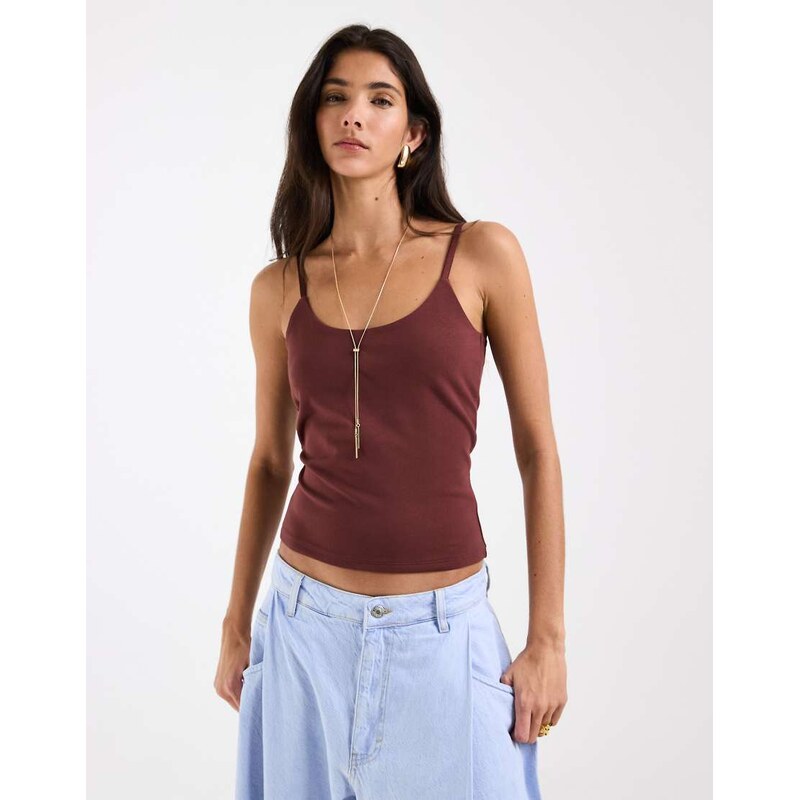 ASOS DESIGN double layered scoop neck cami top chocolate-Brown