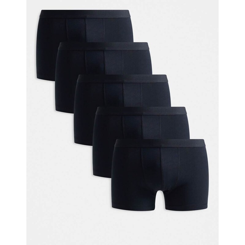 ASOS DESIGN 5 pack trunks in black