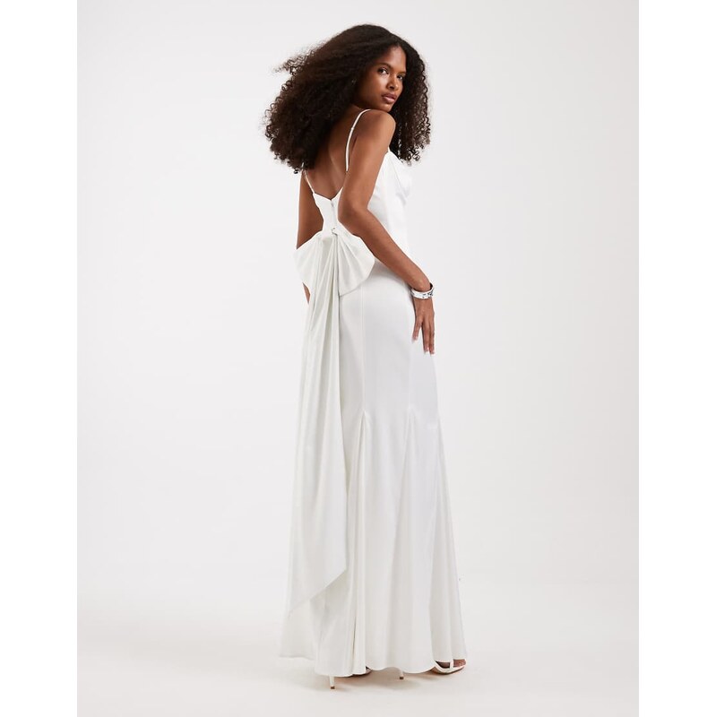 TFNC Bridal sweetheart neck satin maxi dress with chiffon hem