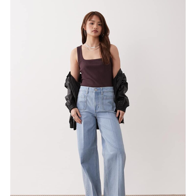 ASOS Petite ASOS DESIGN Petite high waist wide leg jeans with front 115521183