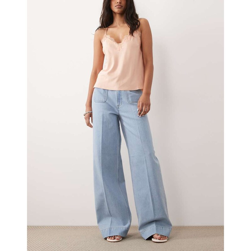 ASOS DESIGN high waist wide leg jeans with front pockets in