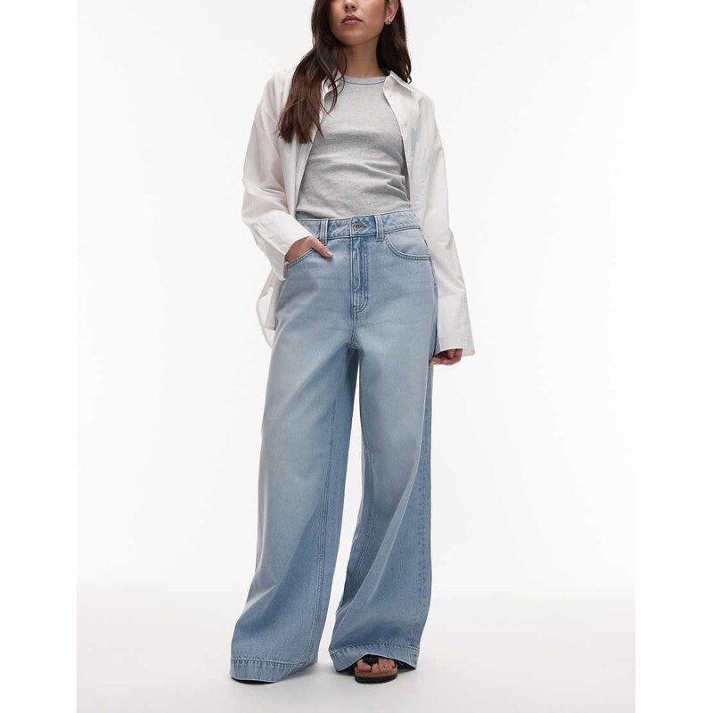 ASOS DESIGN wide leg palazzo jean in lightwash-Blue