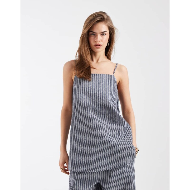 Object square neck sleeveless top with tie back co-ord in blue stripe 114588065
