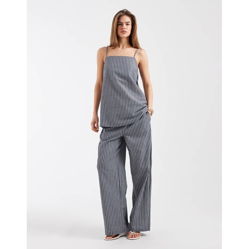 Object tie waist wide leg trousers co-ord in blue stripe-Navy 114588066