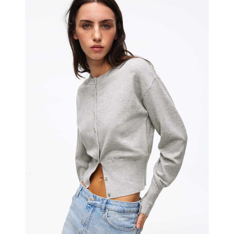 Bershka Round neck button-up cardigan in light grey 114588106