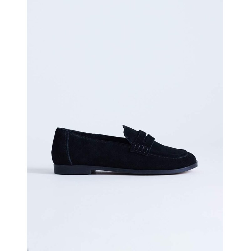 Topshop Charlie real leather flat loafer in black suede 115518106