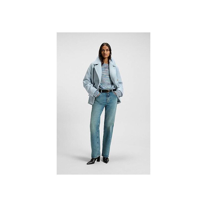 BOSS Boxy-fit Caban coat with bouclé texture 114588653