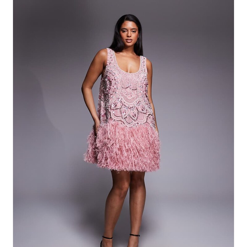 ASOS LUXE Curve embellished scoop neck mini dress with faux