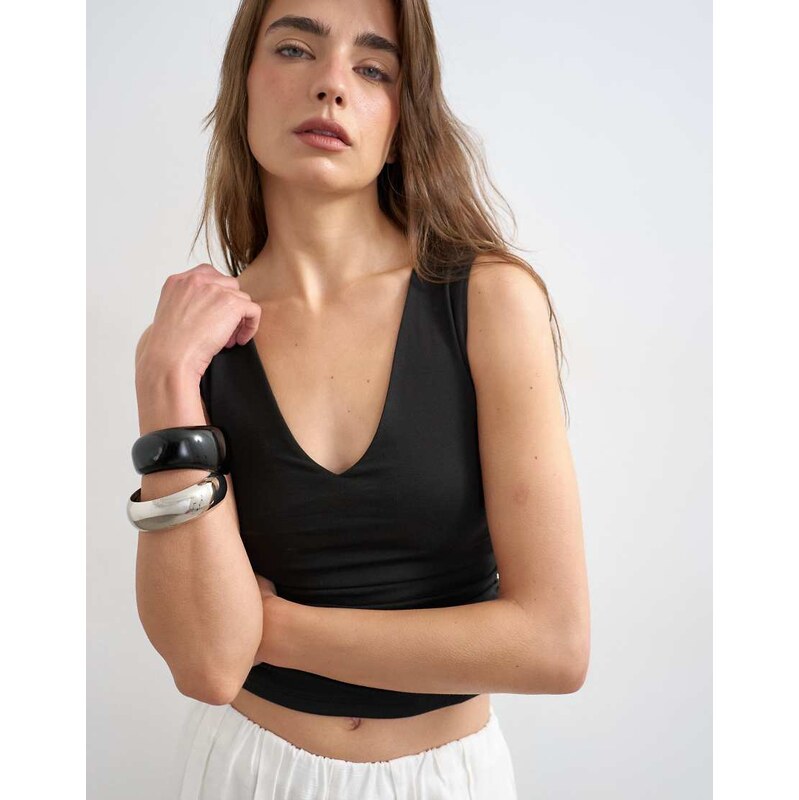 Topshop v-neck ruched side tank in black