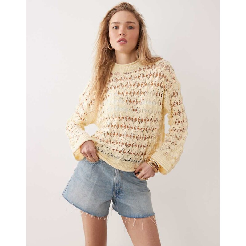 Miss Selfridge open crochet stitch jumper in buttermilk-Yellow 115516506