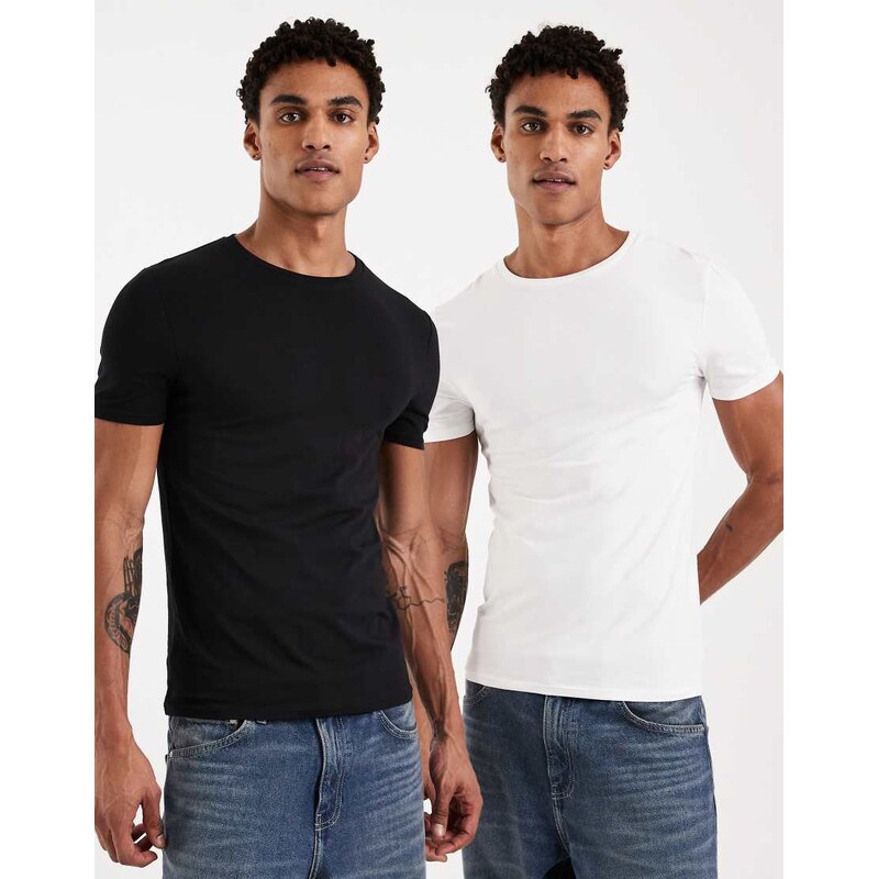 ASOS DESIGN Essentials 2 pack muscle fit t-shirts in black and