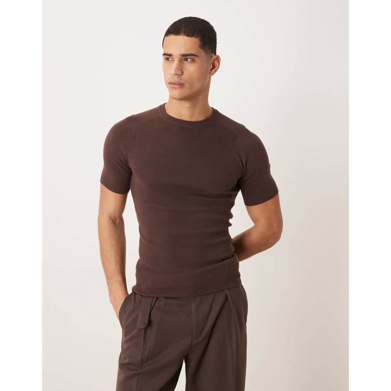 ASOS DESIGN essential muscle fit knitted rib saddle sleeve t