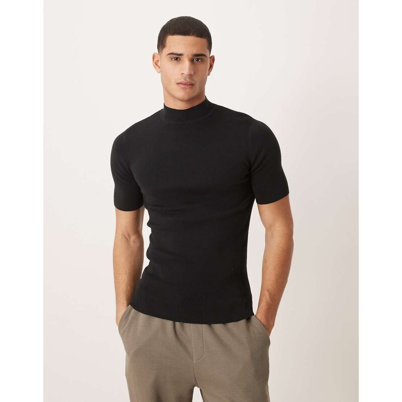 ASOS DESIGN essential muscle fit knitted rib turtle neck t-shirt