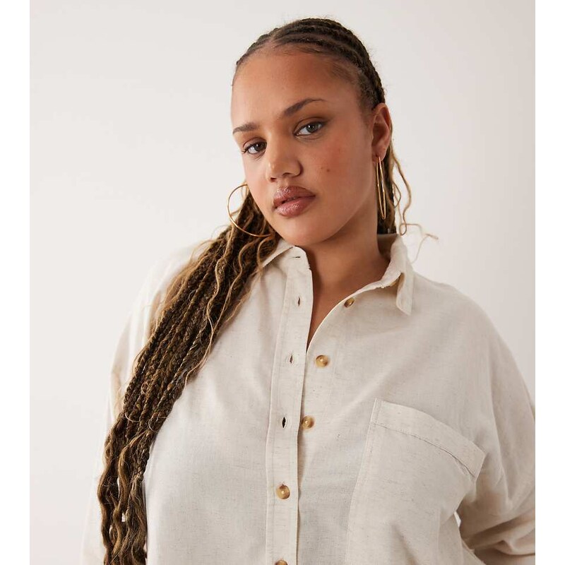 ASOS Curve ASOS DESIGN Curve Ipanema sheer beach shirt with linen in 114589496