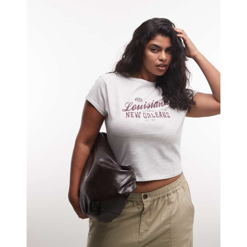 ASOS Curve ASOS DESIGN Curve baby tee with Louisiana graphic in ice 114598367