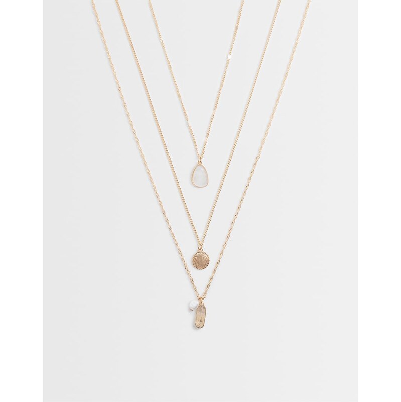 Accessorize 3 row delicate shell necklace in gold 114589525