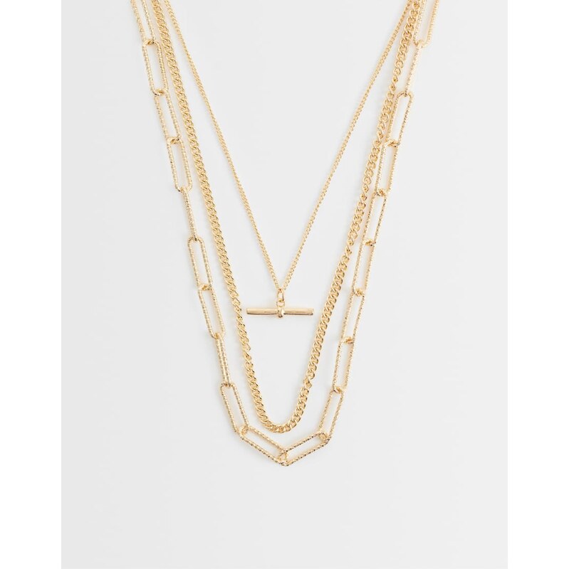Accessorize 3 row delicate t bar necklace in gold 114589526