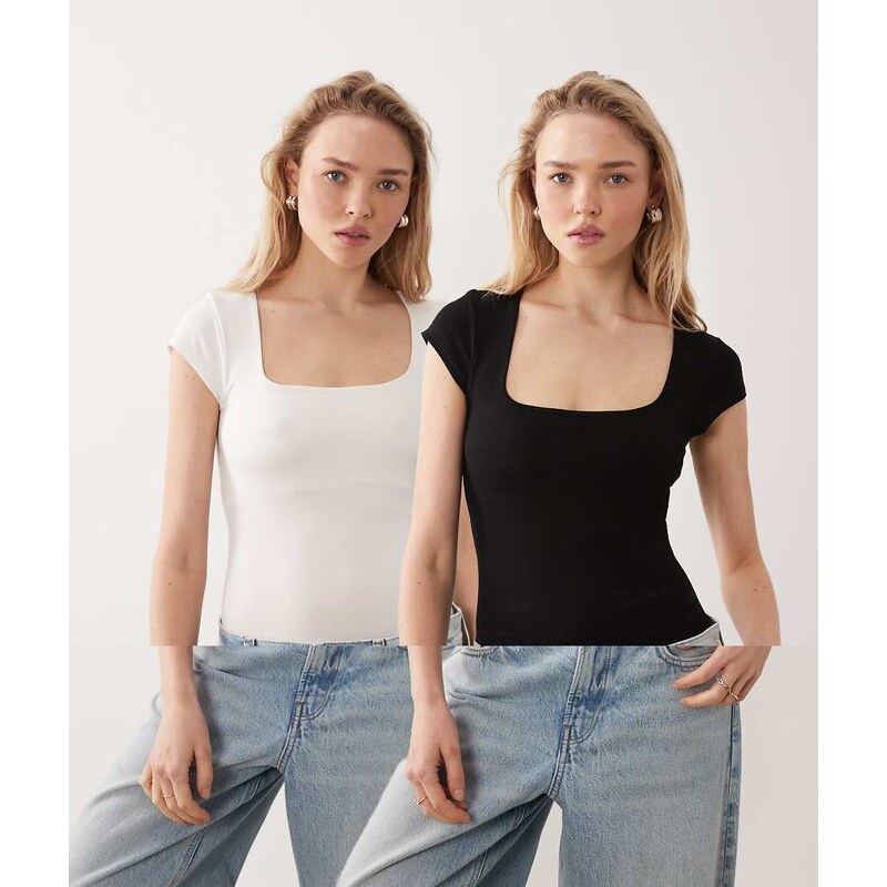 Miss Selfridge 2 pack cap sleeve square neck bodysuit-Multi 114589556