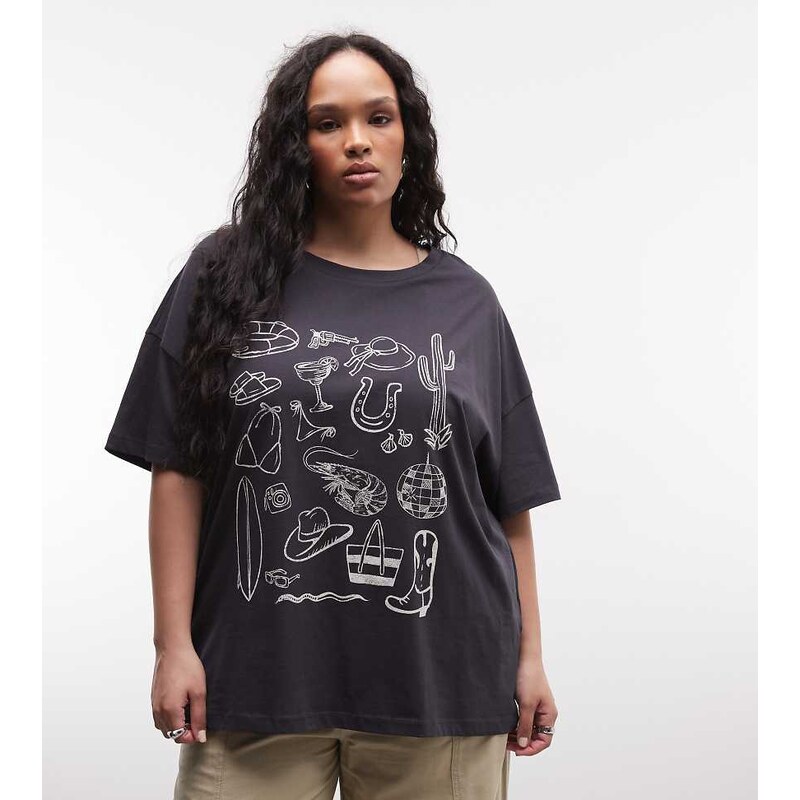 Noisy May Curve oversize t-shirt with summer graphic in charcoal-Grey 114708966