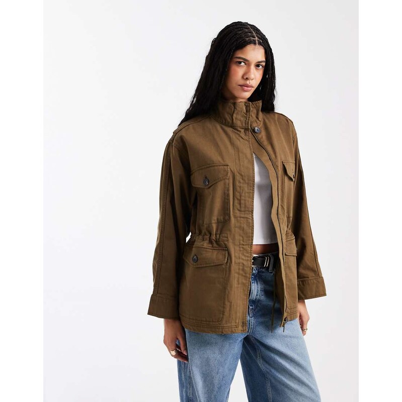 ASOS DESIGN cotton four pocket parka jacket in khaki-Green 115516212