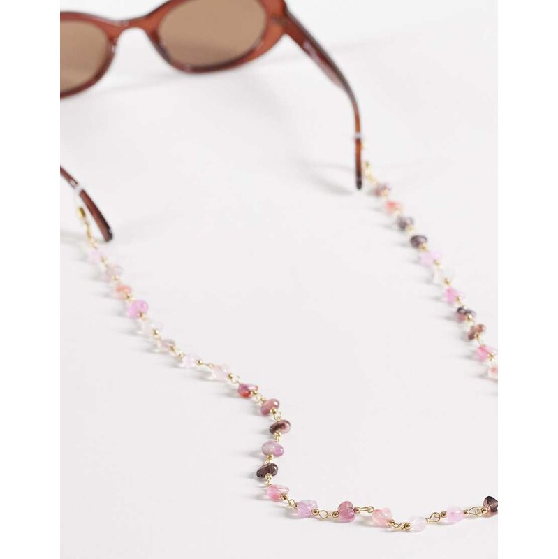 Jeepers Peepers jewelled sunglasses chain in pink and gold 114873473