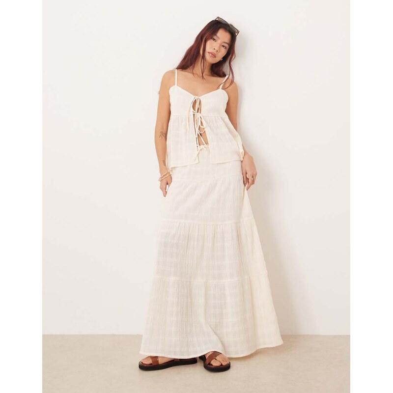 Esmee tiered maxi beach skirt co-ord in cream-White