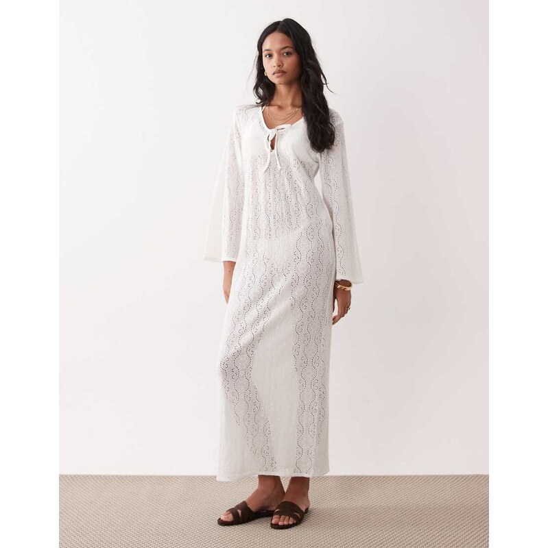 Esmee knit tie front maxi beach dress cover up in white