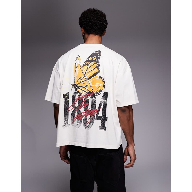 Good For Nothing oversized t-shirt in beige with butterfly print