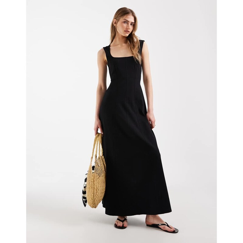 ASOS DESIGN square neck seam detail midi dress in black