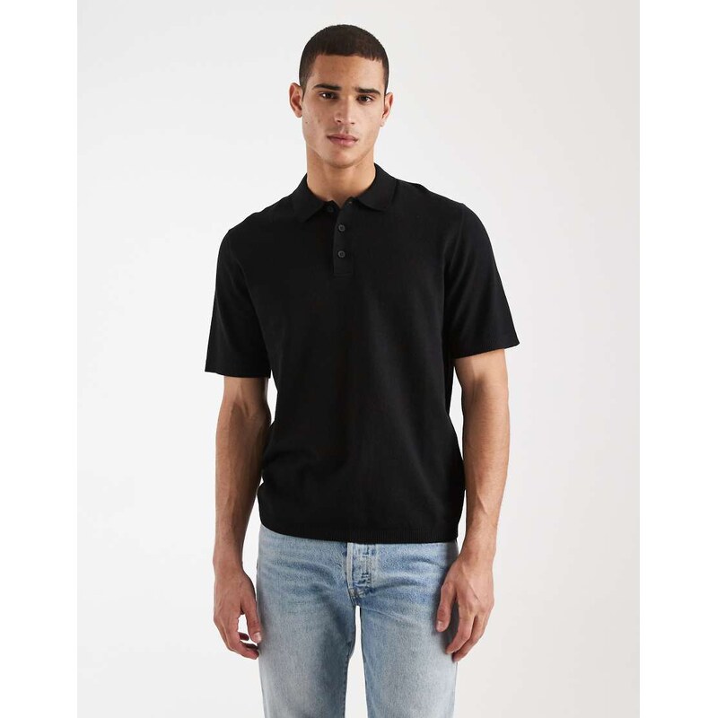 JJ Rebel knitted polo in black