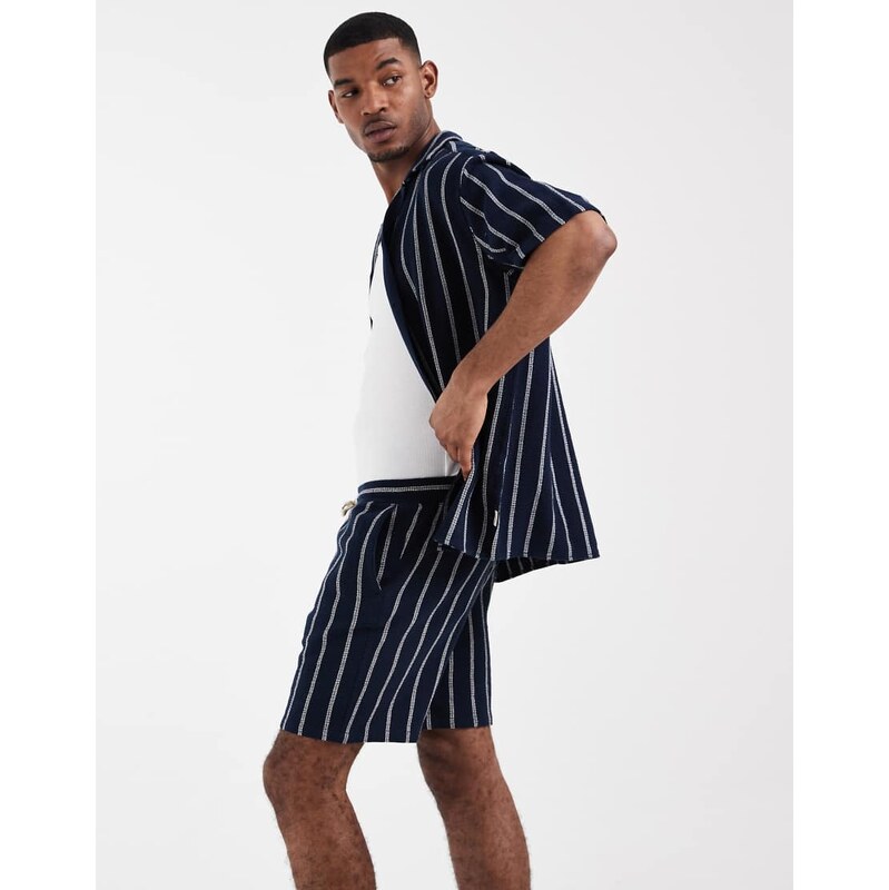 Jack & Jones co-ord stripe textured shorts in navy